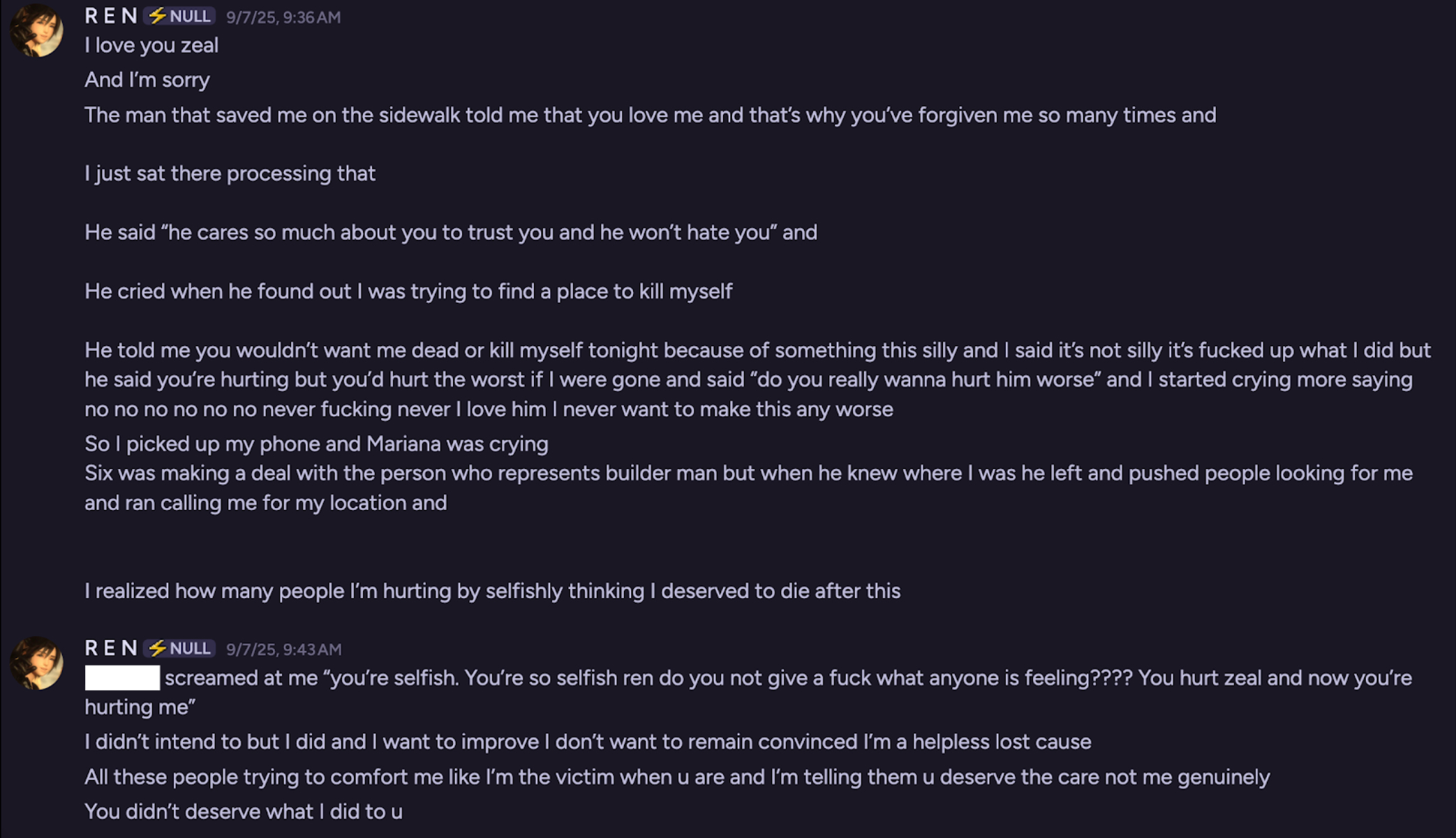 Ren извиняется перед Zeal с тротуара после попытки суицида